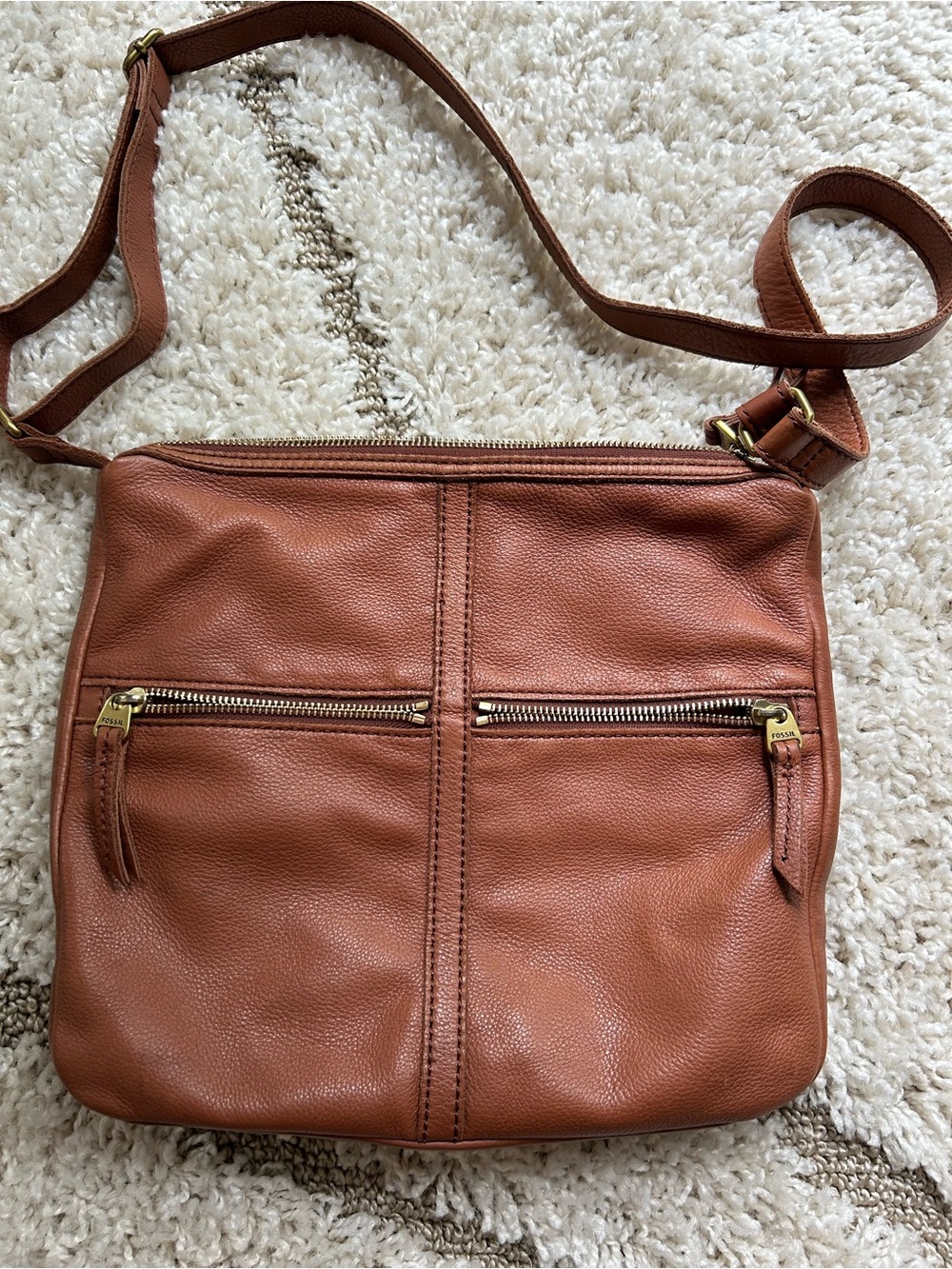 Vintage Fossil brown pebbled leather crossbody bag - Picture 2 of 7